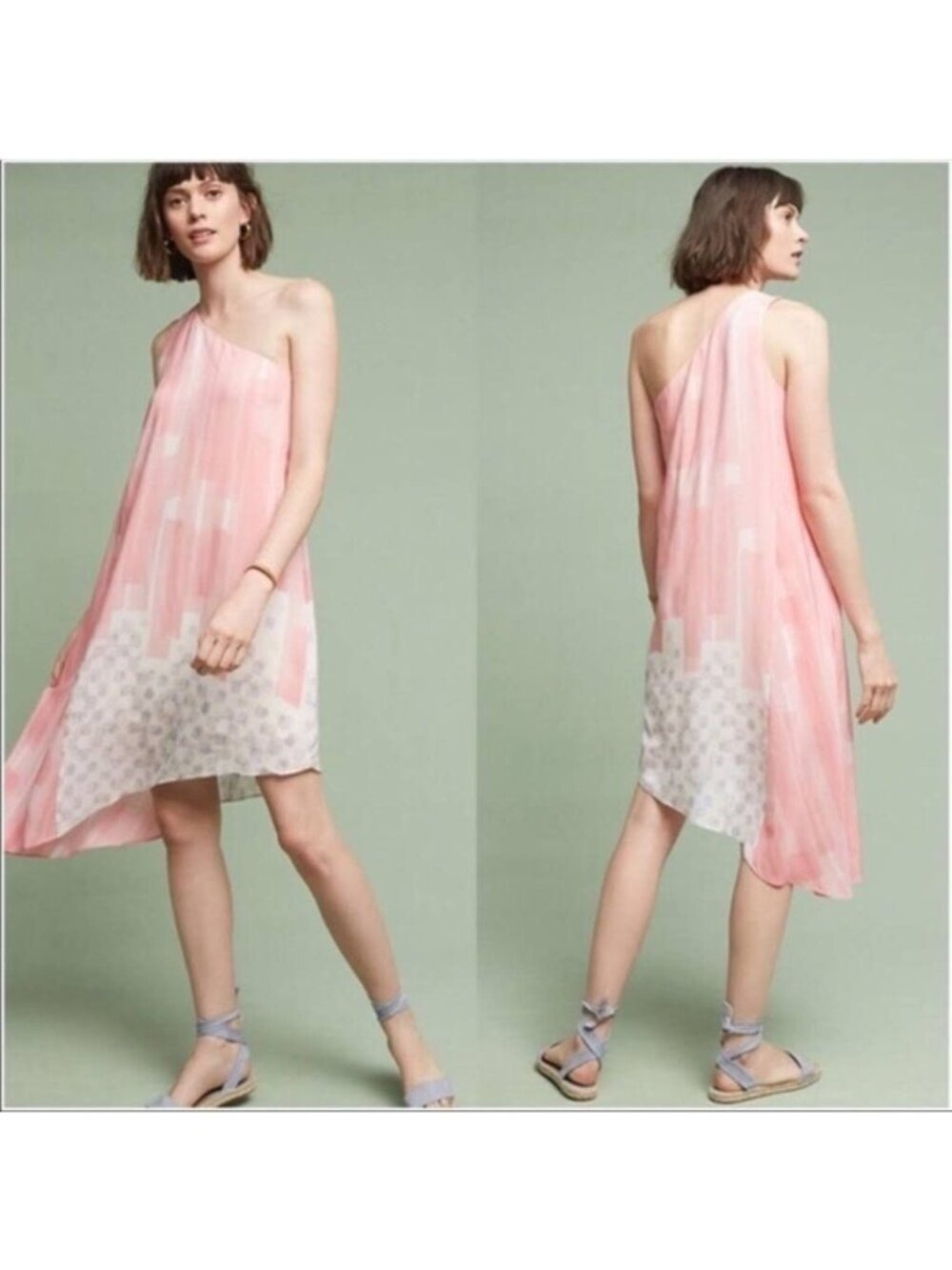 Anthropologie Maeve Avalonne Pink Silk One Shoulder Dress 0 Petite